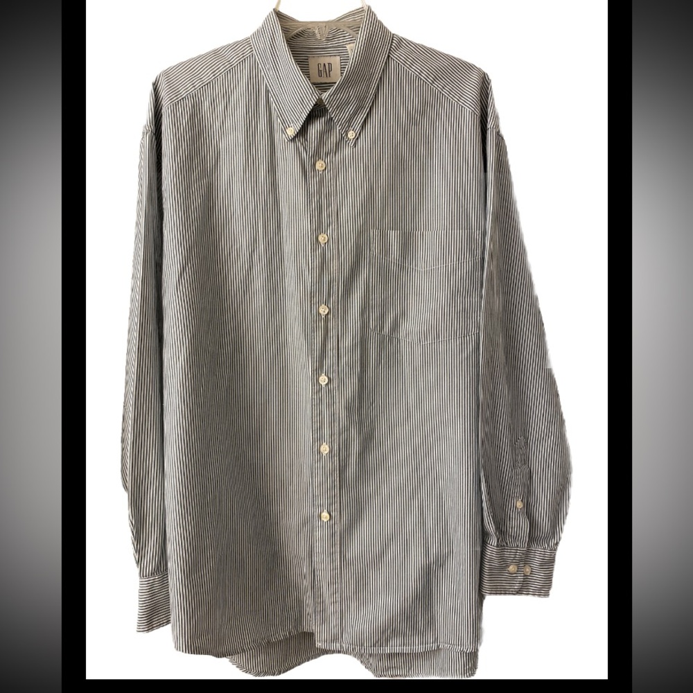 Men’s Gap Button-Up Long Sleeve Shirt Green Pinstripe